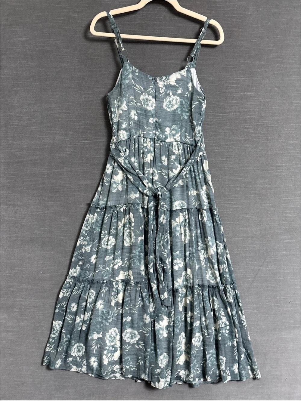 Streetwear Society Slate Blue Floral Tiered Spaghetti-Strap Dress